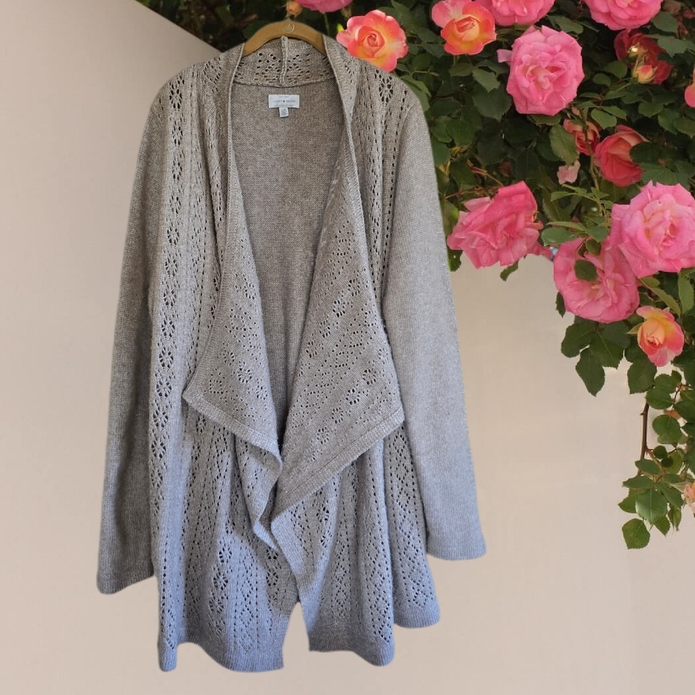 Soft Draped Waterfall Cardigan Lace Knit Panels Lightweight Layer Capsule Travel